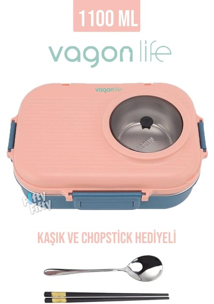 1100 ml Çorba Kaseli-Metal Kaşıklı Paslanmaz Çelik Bento Lunch Box Yeni Nesil Sefer Tası-F