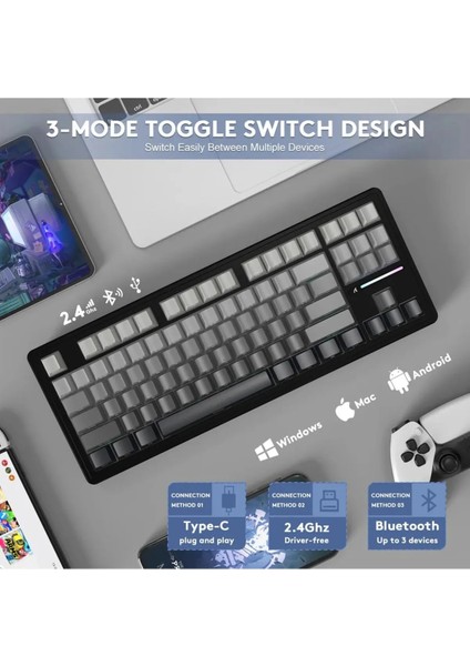Attack Shark M87 Prov2 White Switch Mekanik Rgb Triplemode E-Sports Profesyonel Gaming Oyuncu Klavye