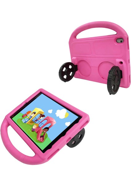 iPad 10.2 8.Nesil Uyumlu Wheel Car Tekerlek Standlı Tablet Eva Silikon Kılıf-Yeşil