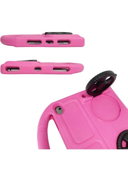 iPad 10.2 8.Nesil Uyumlu Wheel Car Tekerlek Standlı Tablet Eva Silikon Kılıf-Yeşil