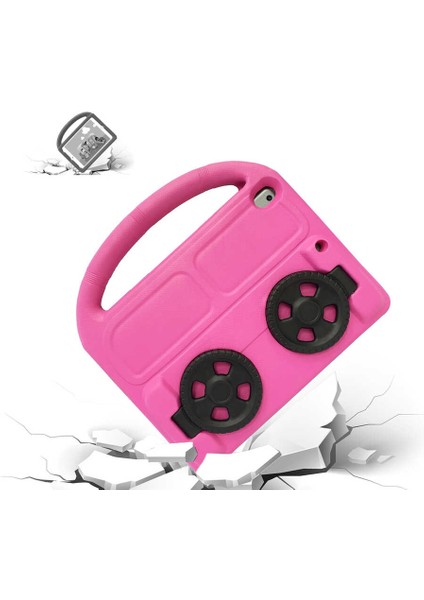 iPad 10.2 8.Nesil Uyumlu Wheel Car Tekerlek Standlı Tablet Eva Silikon Kılıf-Yeşil