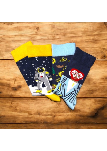 Sağ Sol Farklı Astronot - Van Gogh Desenli 2li Çorap Set