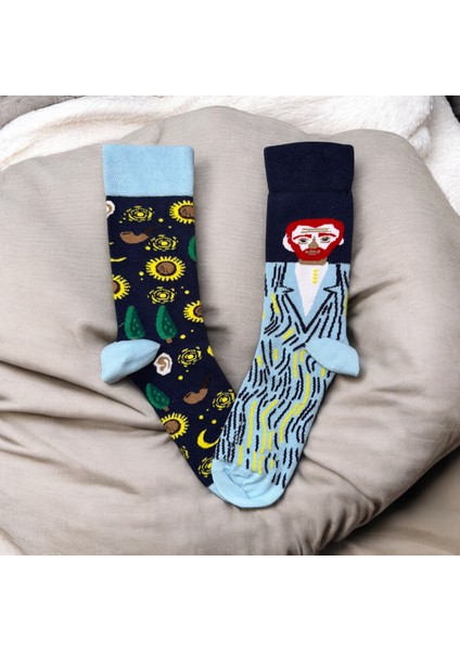 Sağ Sol Farklı Astronot - Van Gogh Desenli 2li Çorap Set