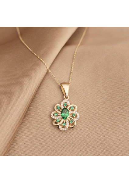 Oval Taşlı Vintage Kolye (925 Gümüş)