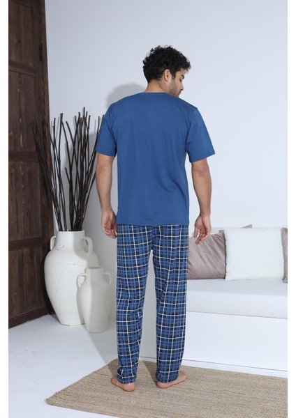Erkek 70034 Kısa Kol Yaka Düğmeli Pijama Takımı Mavi modelleri