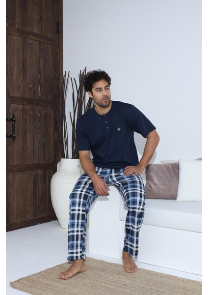 Erkek 70042 Kısa Kol Yaka Düğmeli Pijama Takımı Lacivert modelleri