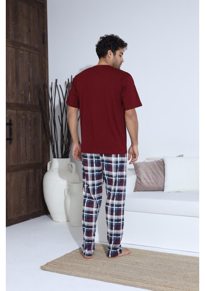 Erkek 70031 Kısa Kol Yaka Düğmeli Pijama Takımı Bordo fiyatları