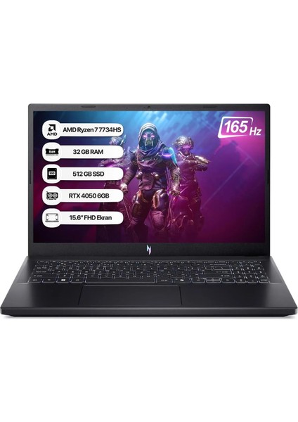 Nitro V15 NH.QSGEY.004-32 R7 7735HS 32GB 512GB SSD RTX4050-6GB Freedos 165Hz 15.6" Taşınabilir Bilgisayar