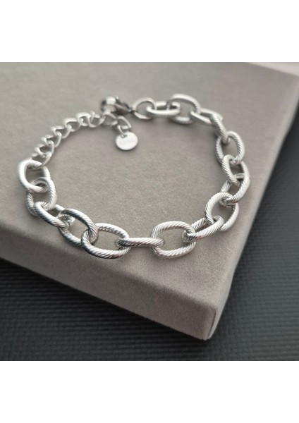 Çelik Gümüş Renk Zincir Kadın Bileklik