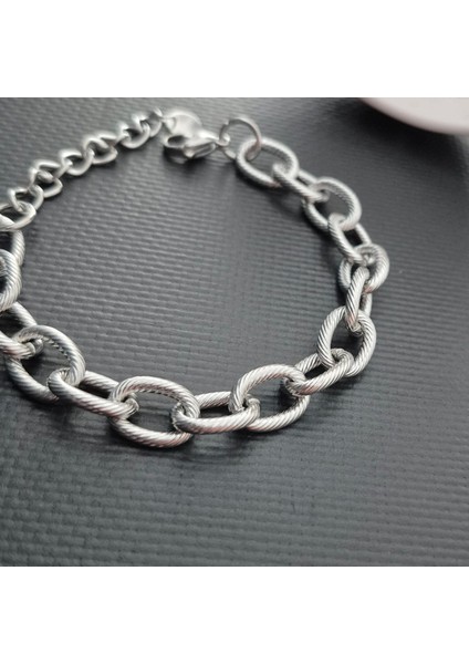 Çelik Gümüş Renk Zincir Kadın Bileklik indirimleri