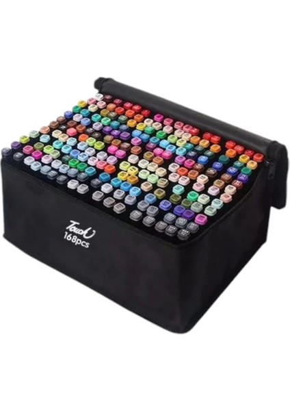 Marker 168'LI Çift Taraflı Siyah Kumaş Çantalı Keçeli Boya Kalem Seti (Standlı)