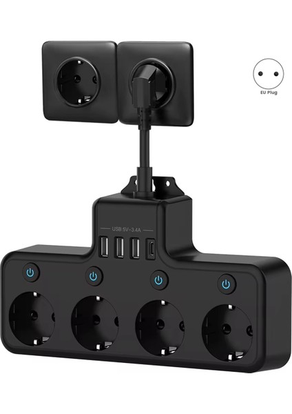 16A 4000W 4 Yollu Priz Tek Tek Değiştirilebilir Çoklu USB Portlu Çoklu Enterpole Edilmiş Kablo Ab Fişi (Yurt Dışından)