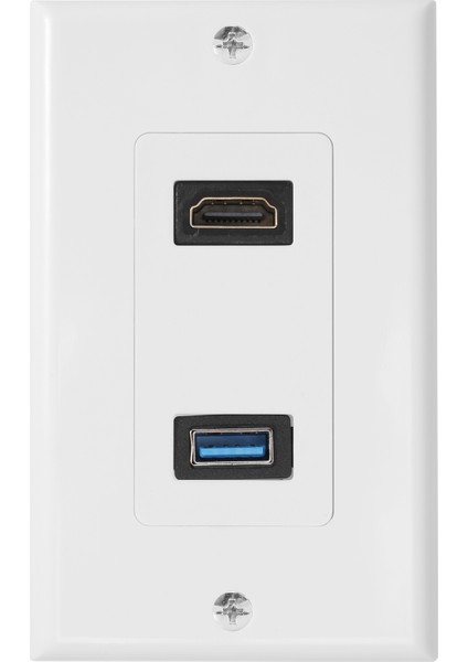 1x 2port HDMI + USB 3.0 Dişi Duvar Yüzü Plaka Paneli Çıkış Soketi Genişletici Beyaz (Yurt Dışından)