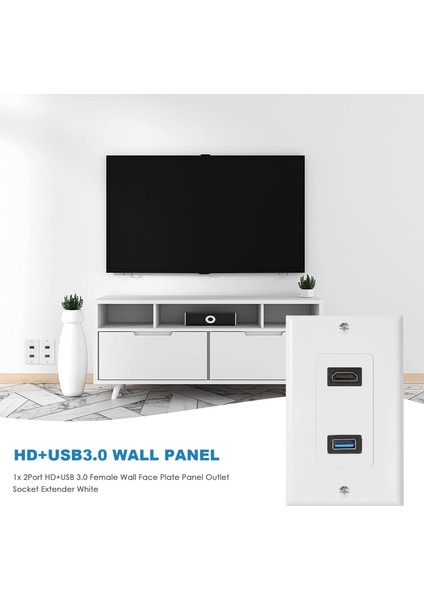 1x 2port HDMI + USB 3.0 Dişi Duvar Yüzü Plaka Paneli Çıkış Soketi Genişletici Beyaz (Yurt Dışından) fırsatları