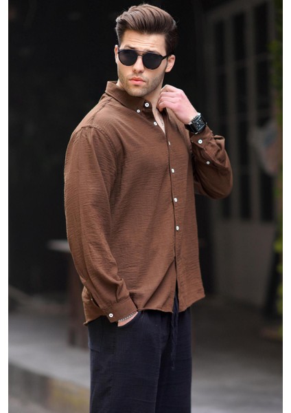 Camel Uzun Kollu Oversize Erkek Gömlek 6735 fiyatları