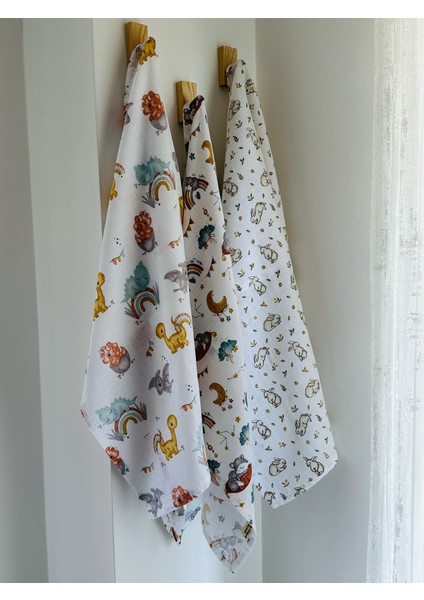 Pamuk Müslin Bebek Battaniyesi 3'Lü Set Müslın Örtü 80 x 90 Cm