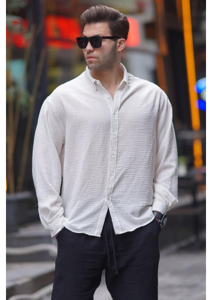 Camel Uzun Kollu Oversize Erkek Gömlek 6735