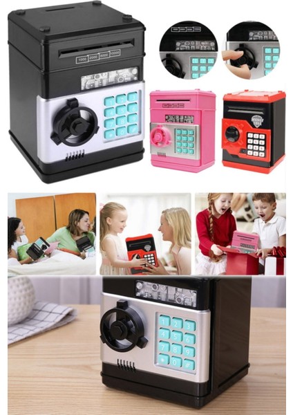 Banka Kasası Kumbarası Şifreli Çevirmeli Çocuklar Için Hediyelik Elektronik Güvenlikli Kumbara Atm