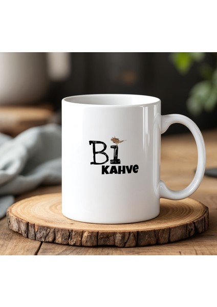 Bi Kahve Tasarımlı Beyaz Seramik Baskılı Kupa Bardak 330 ml