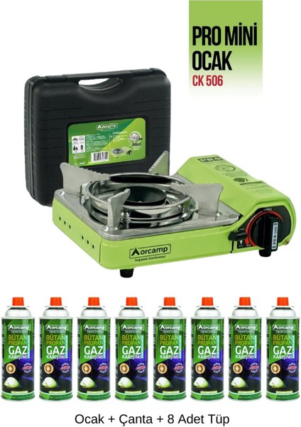 Mini Portatif Kamp Ocağı - Çantalı - Gaz Stop Emniyetli - 8 Adet 227 gr Kartuş