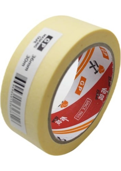 | Gp Maskeleme Bandı, 36 mm x 30 M, Bej, Krepe Kâğıt Tabanlı, Boya Uygulamaları İçin İdeal