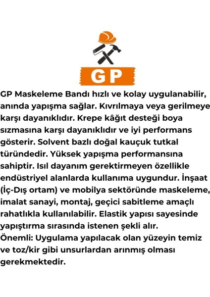 | Gp Maskeleme Bandı, 36 mm x 30 M, Bej, Krepe Kâğıt Tabanlı, Boya Uygulamaları İçin İdeal