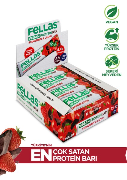 Vegan Protein Bar - Çilekli ve Kakaolu 40G x 12 Adet