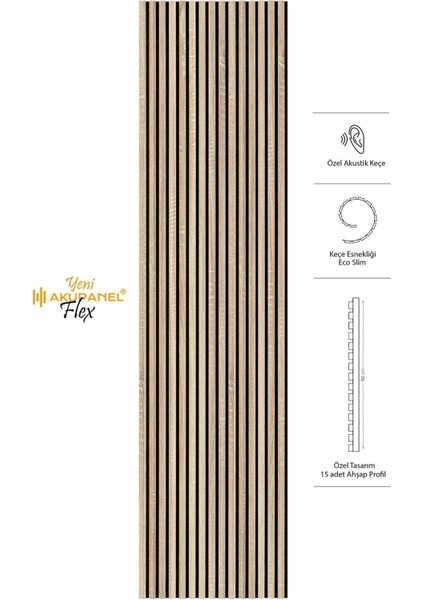 Flex 60X245 cm Meşe Renk Akustik Ahşap Duvar Paneli
