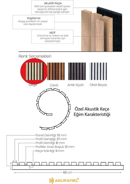 Flex 60X245 cm Meşe Renk Akustik Ahşap Duvar Paneli modelleri