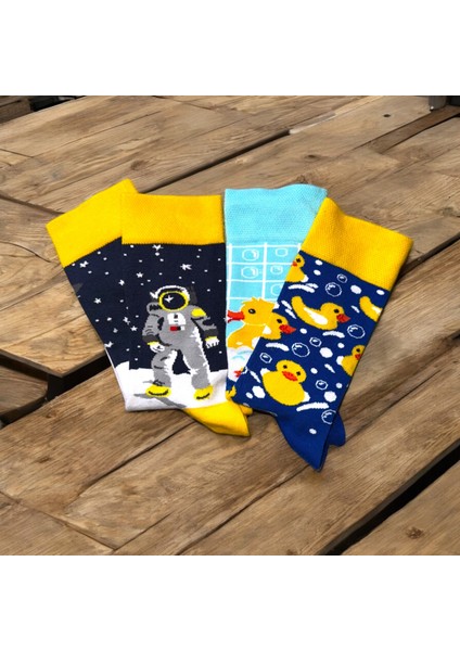 Sağ Sol Farklı Astronot - Van Gogh Desenli 2li Çorap Set