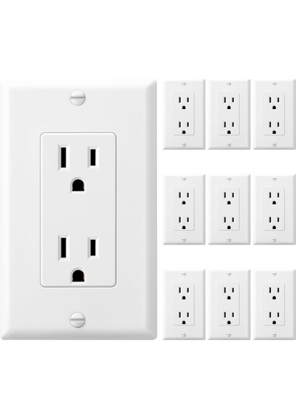 10 Paket Kurcalamaya Dayanıklı Elektrik Prizi Dekoratör Priz Duvar Plakalı, 15A 125V, Kendiliğinden Topraklamalı (Yurt Dışından)