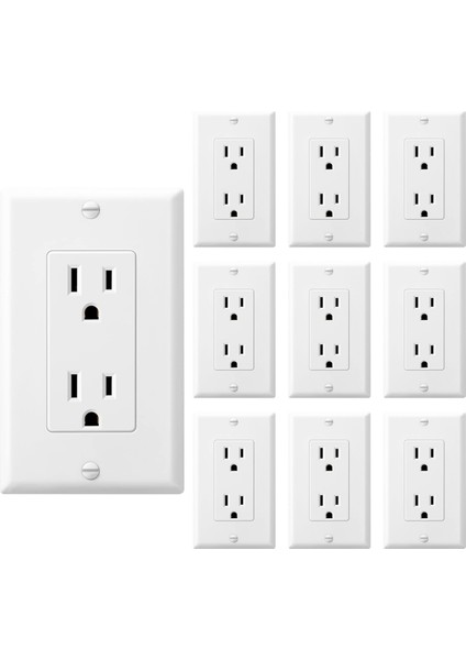 10 Paket Kurcalamaya Dayanıklı Elektrik Prizi Dekoratör Priz Duvar Plakalı, 15A 125V, Kendiliğinden Topraklamalı (Yurt Dışından) fiyatları