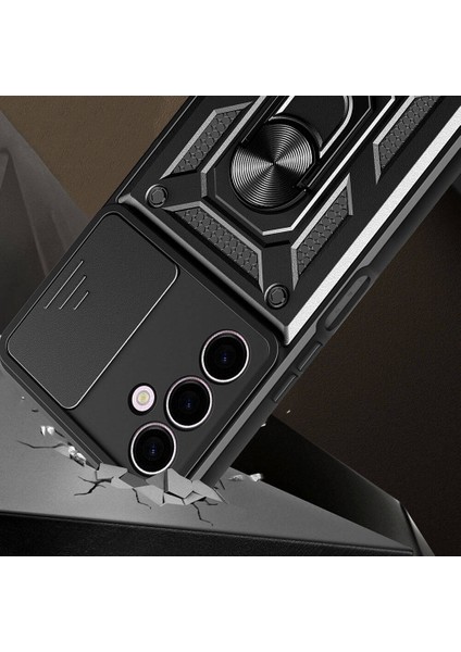 Galaxy A24 Kılıf Magnetik Standlı Kamera Korumalı Zore Sürgülü Vega KAPAK-SIYAH-8680436690567-OTNV10