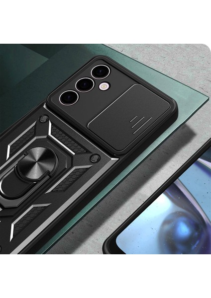 Galaxy A24 Kılıf Magnetik Standlı Kamera Korumalı Zore Sürgülü Vega KAPAK-SIYAH-8680436690567-OTNV10
