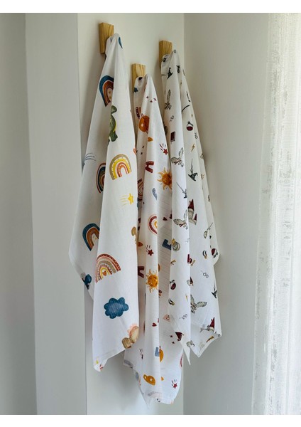 Pamuk Müslin Bebek Battaniyesi 3'Lü Set Müslın Örtü 80 x 90 Cm