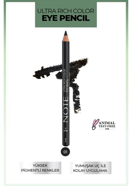 Note Ultra Rich Color Siyah Göz Kalemi 1,14 g Suya Dayanıklı Yarı Mat İnce Uç Uzun Süre Kalıcı