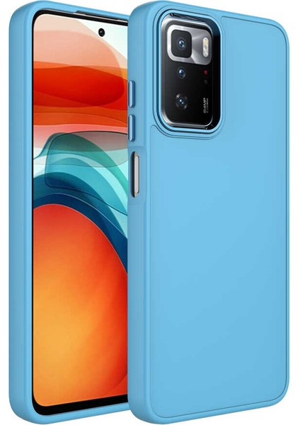 Xiaomi Redmi 10 Kılıf Metal Çerçeve ve Buton Tasarımlı Silikon Zore Luna Kapak-Sierra MAVI-868043663