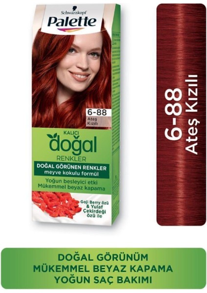 Kalıcı Doğal Renkler Saç Boyası 6-88 Ateş Kızılı