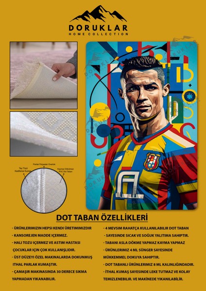 Kaymaz Taban Makinada Yıkanabilir Dijital Baskı Modern Desenli Çocuk Genç Odası Halısı Dot Taban Halı WLD04