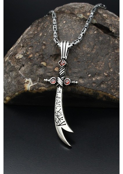 Zülfikar Hz. Ali'nin Kılıcı Kolye Kral Zincir 2 mm 925 Ayar Gümüş 901577