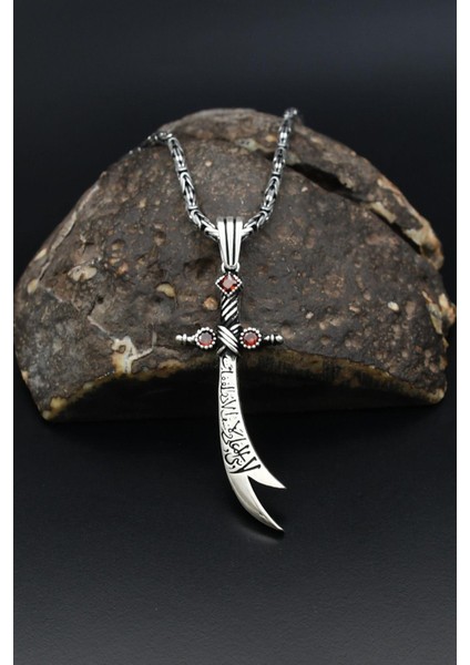 Zülfikar Hz. Ali'nin Kılıcı Kolye Kral Zincir 2 mm 925 Ayar Gümüş 901577 modelleri