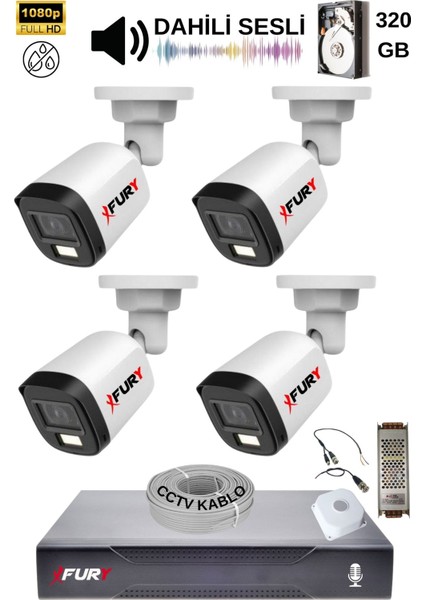 4 Kamera Sesli Gece Renkli Güvenlik Kamerası Full Hd-Su Geçirmez Güvenlik Kamerası Seti 320GB fiyatları