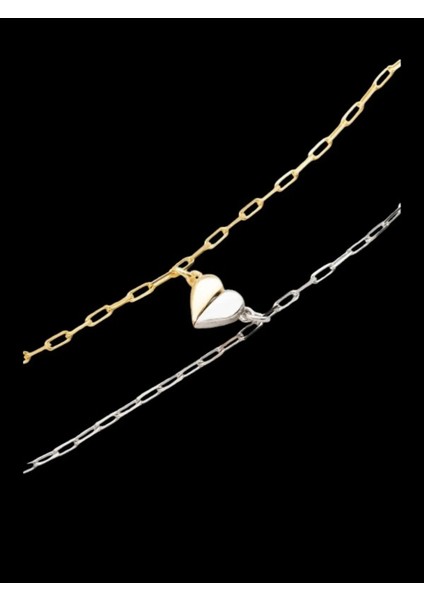 925 Ayar Gümüş Çift Bilekliği Mıknatıslı Kalp Model Gümüş Bileklik 2'li Şekilde Gönderim modelleri