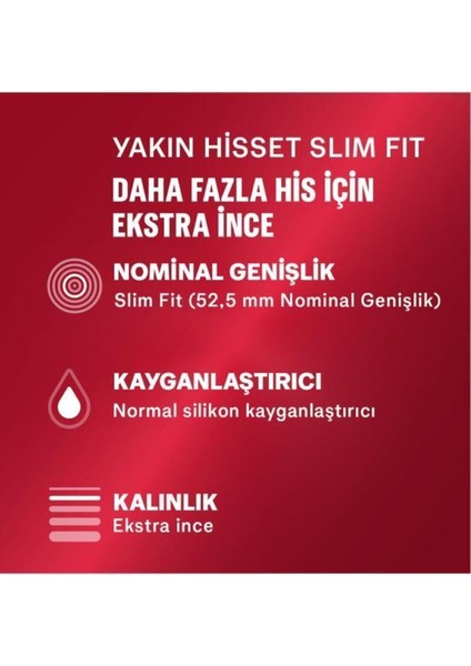 Slim Fit Prezervatif 52,5 mm – Ekstra İnce, Silikon Kayganlaştırıcılı, 32 Adetlik Ekonomik Paket