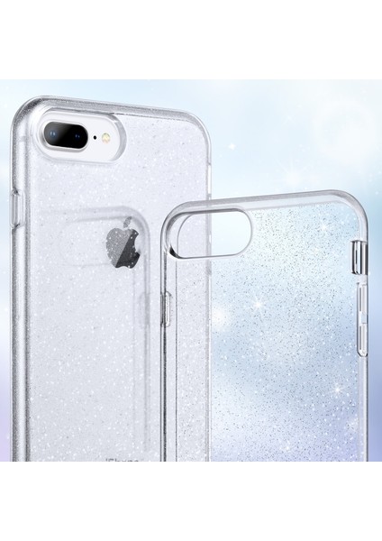 iPhone 7g Plus Uyumlu Şeffaf Simli Parlak Shining Esnek Silikon Kılıf Arka Kapak