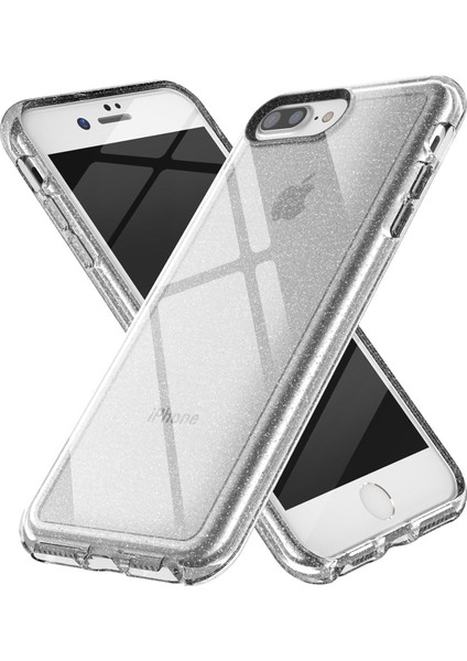 iPhone 7g Plus Uyumlu Şeffaf Simli Parlak Shining Esnek Silikon Kılıf Arka Kapak
