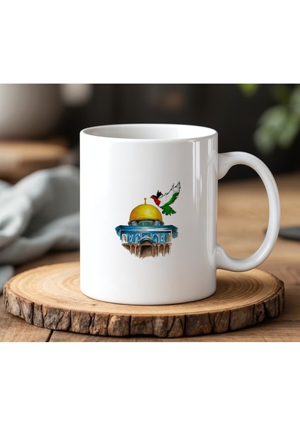 Mescidi Aksa Tasarımlı Beyaz Seramik Baskılı Kupa Bardak 330 ml