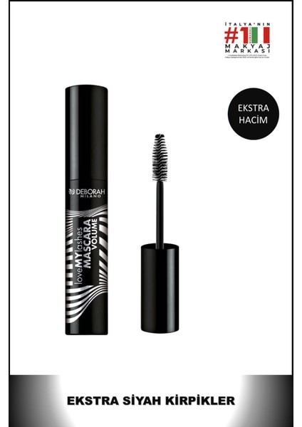 Love My Lashes Volume Maskara Büyük Boy Siyah Plastik Fırçalı Hacim ve Bakım Etkili
