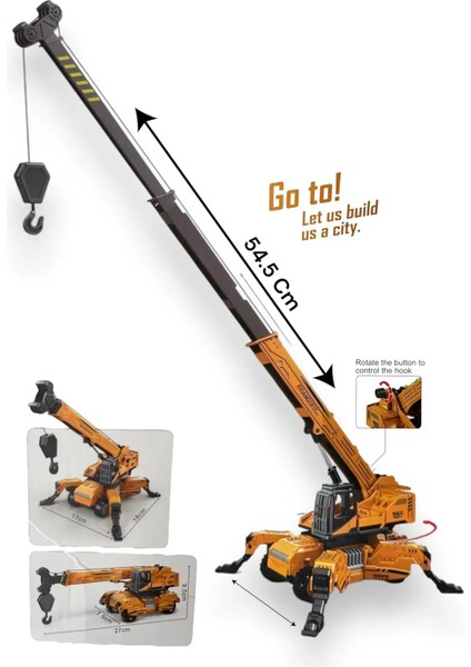 Inşaat Kamyon Oyuncak Vinç Forklift Taşıyıcı Uzun Kollu Vinç Ayakları Açılır Sarılır Makaralı