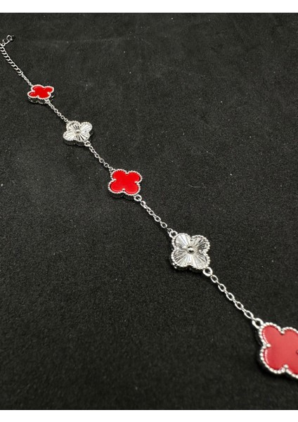 Ithal Yonca Kalemli ve Kırmızı Gümüş Bileklik 11 mm